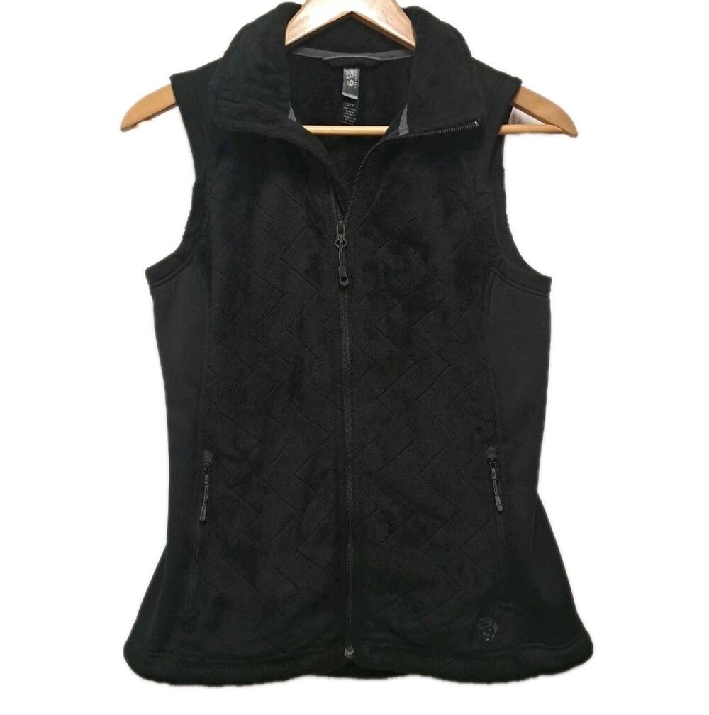 Mountain Hardwear Quilted Vest Womens S Black Plush Fleece Full Zip Pockets Cozy